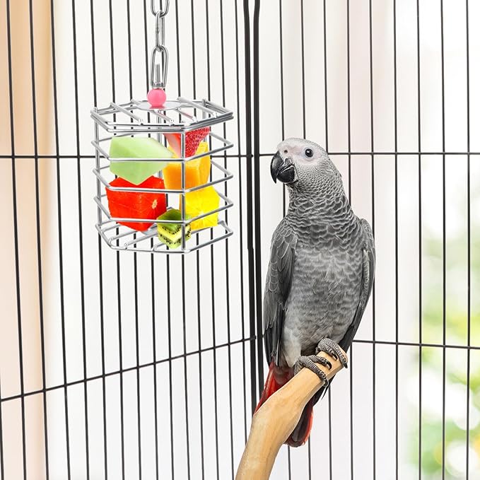 Bird Stainless Steel Foraging Feeder Parrot Hanging Feeding Box for Macaw African Grey Cockatoo Cockatiel Amazon Cage (Foraging Feeder)