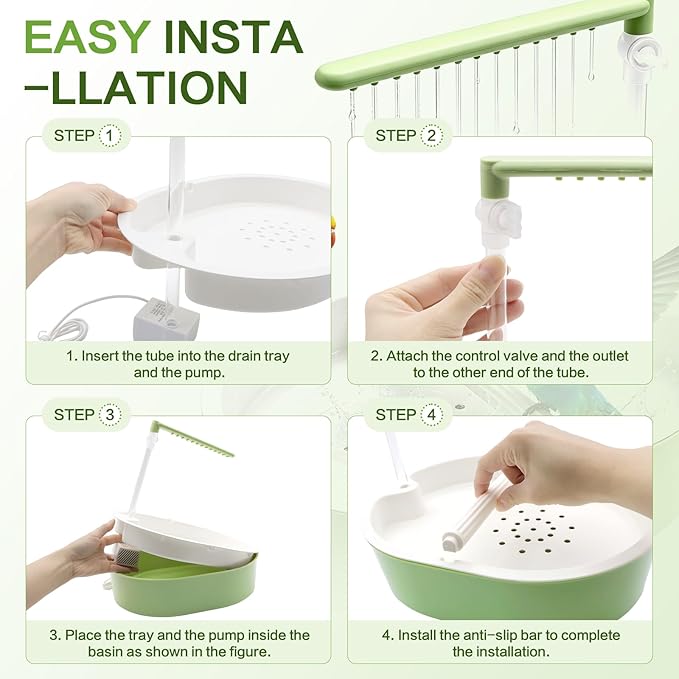 Automatic Bird Bath with Quiet Pump,Parakeet Bird Bathtub for Cage with Adjustable Shower Head & Water Flow Valve,Large Bird Baths Detachable for Easier Cleaning,BPA-Free