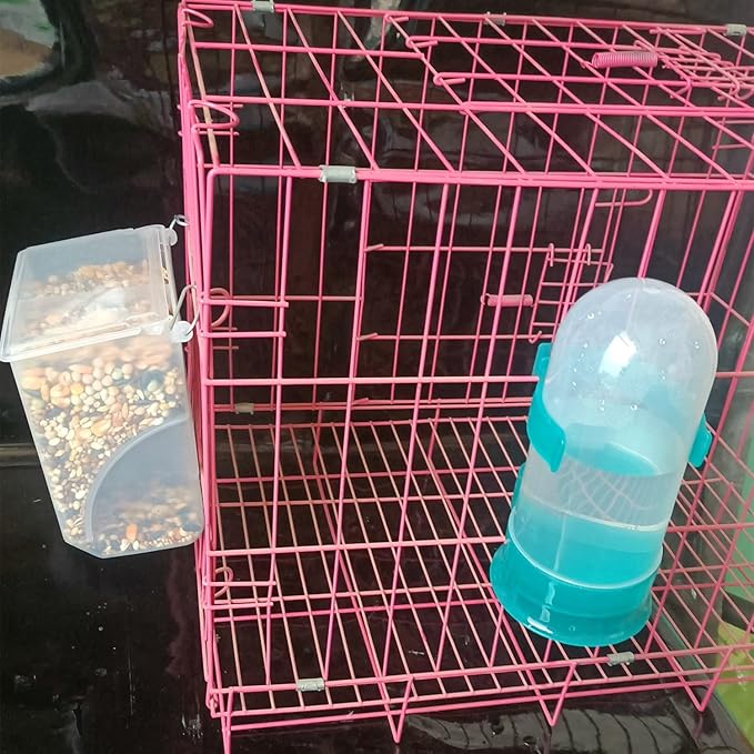 Automatic Pigeon Bird Feeder Water, Plastic Feeder Water Dispenser Drinkers for Cage, No Mess Hanging Parrot Food Feeding, Cage Accessories for Parakeet Quail Bird Chicken (3 Hole - Iron Wire)
