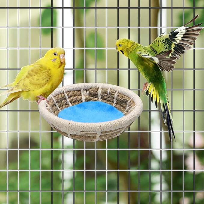 Wontee Bird Nest Breeding Nest Bed Bird Cage House for Parrots Budgies Parakeets Cockatiels Canary Finch Lovebirds (Hemp Rope)