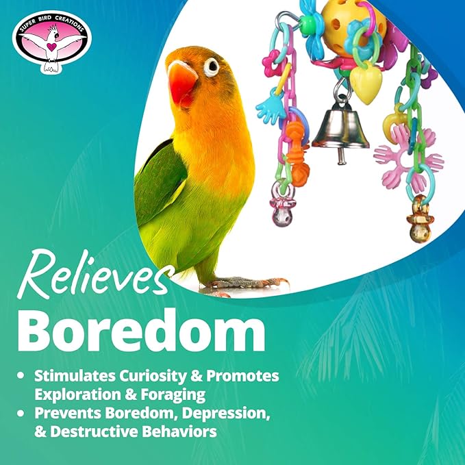 Super Bird Creations SB1088 Birdie Bouquet - Engaging Bird Toys, Enrichment for Parrotlets, Parakeets, Cockatiels & More, Colorful Toy Parts - Small/Medium Birds, 6" x 3" x 2"