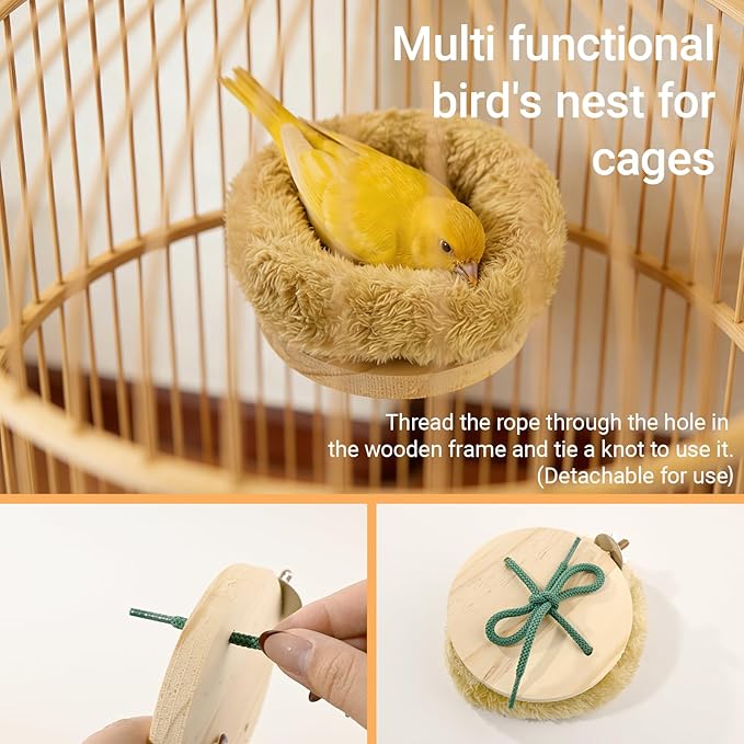 Small Bird Nest for Cage Removable Plush Parrot Hammock Bed Winter Warm Resting Perch Platform for Small Budgies, Lovebirds, Cockatiels, Canaries, Parakeets Cage