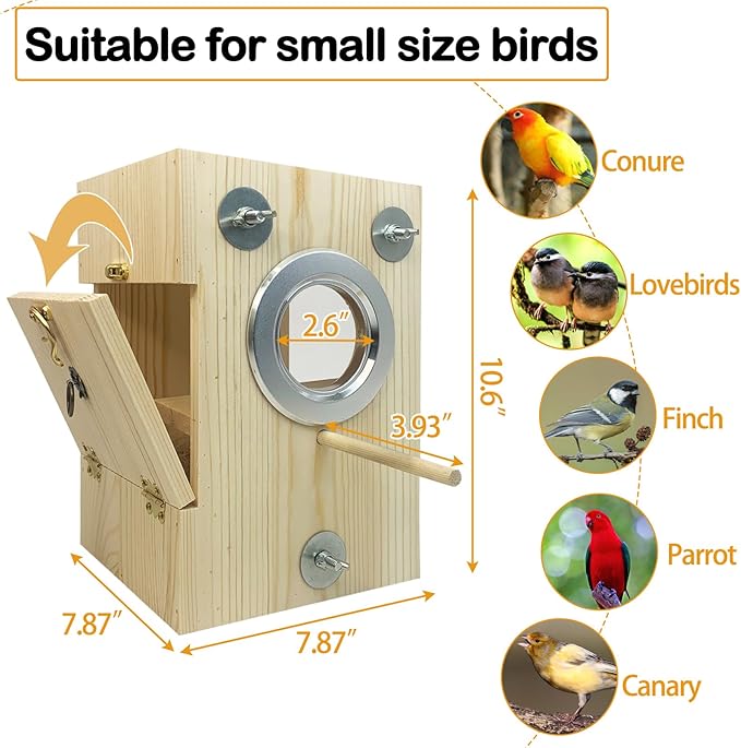 BNOSDM Parakeet Nesting Box Transparent Bird Breeding Nest Boxes Natural Wood Bird Cage House with Coconut Fiber for Small Conure Lovebirds Finch Parrot Canary