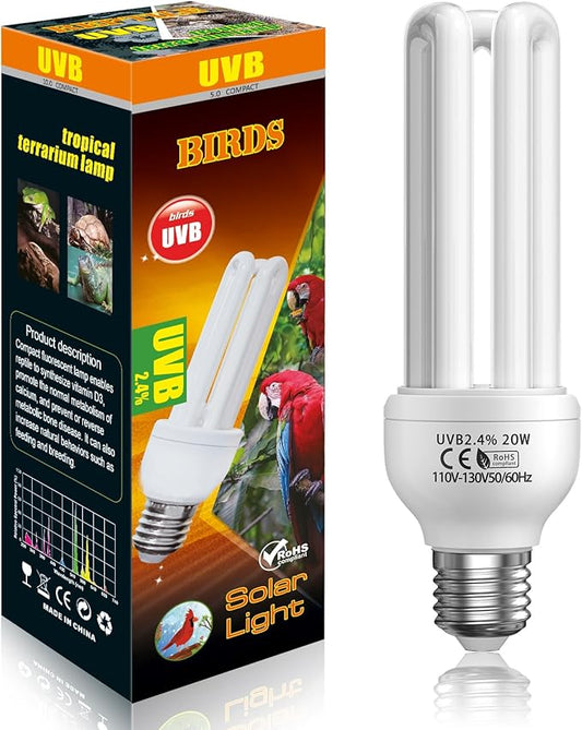 GlowUp 2.4% UVB Bulb for Birds, 20W Compact Fluorescent Light Bulb UVA UVB Light Bulbs E26 for Captive Birds and Reptiles