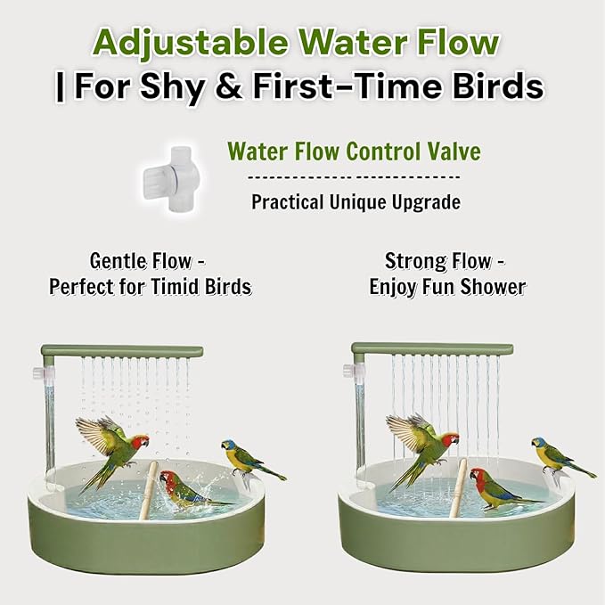 Bird Shower Parakeet Bath for Cage with Adjustable Water Flow Control Valve, Parrot Shower Bath for Budgies with Plug, Automatic Circulating Water Fountain for Pet Bird, Cockatiel, Conure (withe pipe)