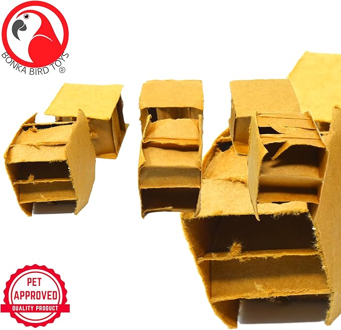 Bonka Bird Toys 2531 Cardboard 1.25" Cubes, Parrot Foot Talon Chew Part Cage Toy, Conure, African Grey, and Similar Sized Birds