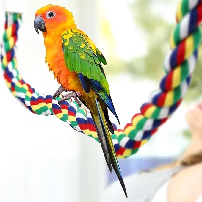 40" Bendable Cotton Bird Rope Perch Swing Set, Colorful Cage Accessories for Parrots Conures Cockatiels Lovebirds Budgerigars Parakeets