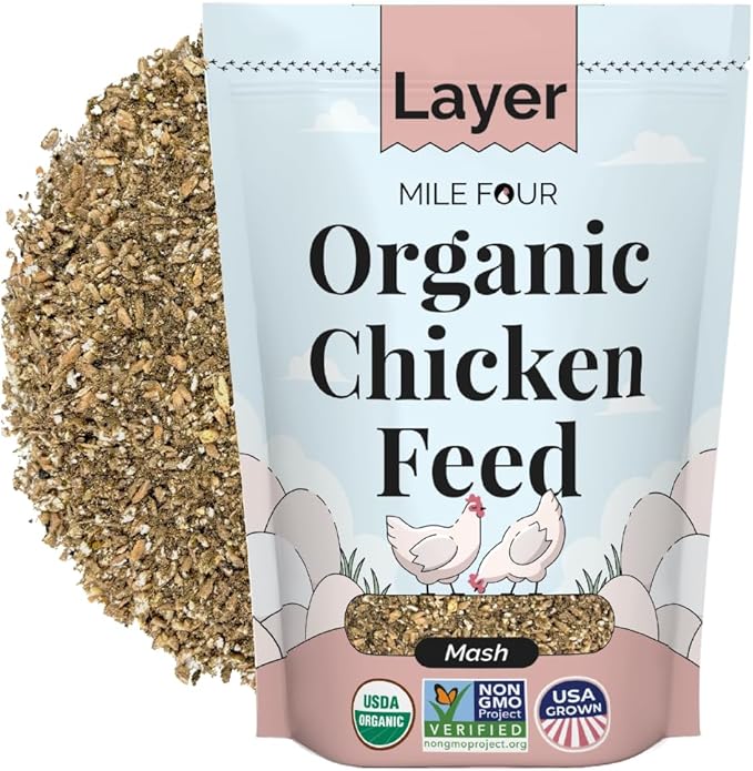 Mile Four Organic Chicken Feed – Layer Mash, Non-GMO, USA Grown, 16% Protein, Corn-Free, Soy-Free, Non-Medicated Feed for Chickens, 2 lbs Sample