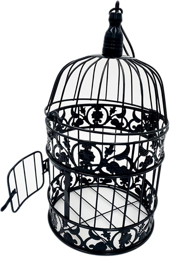 PET SHOW Round Birdcages Wedding Gift Cards Holder Metal Wall Hanging Bird Cage for Small Birds Party Indoor Ourdoor Decoration 10.6“ Black Pack of 1
