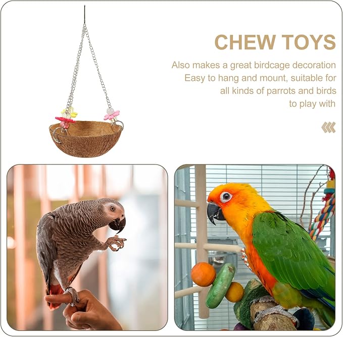 Natural Coconut Shell Bird Nest Bird Hanging Rocking Nest Cabin Outdoor Toys for Budgie Cockatiel