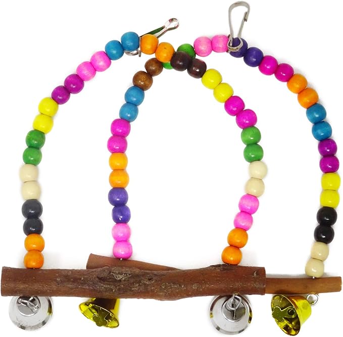 Honbay Wooden Bird Swing Perch Parrot Hanging Toy for Small Sized Birds