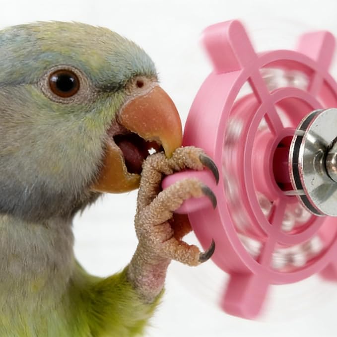 Spinning Bird-Toys Bird Cage Toys & Bird Perch Parrot-Parakeet Budgie Cockatiel Conure Macaw Chicken Parrot Enrichment Cage Accessories Small Animal Chewing Toy (Rosy Spinner)