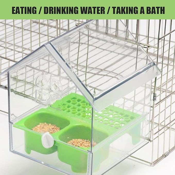 No Mess Bird Feeder, 3-in-1 Bird Cage Feeder, Transparent No Mess & Bath with Pull-Out Design Easy Clean for Parakeets Parrots Garden Balcony Fence, for Cage
