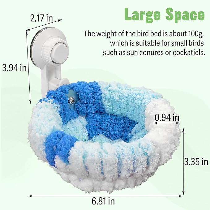 kathson kathon Window Bird Bed with Suction Cup, Winter Warm Bird Plush Nest Parrot Sleeping Bed for Budgie Lovebird Conure Quaker (Diameter 6.7in, Blue)