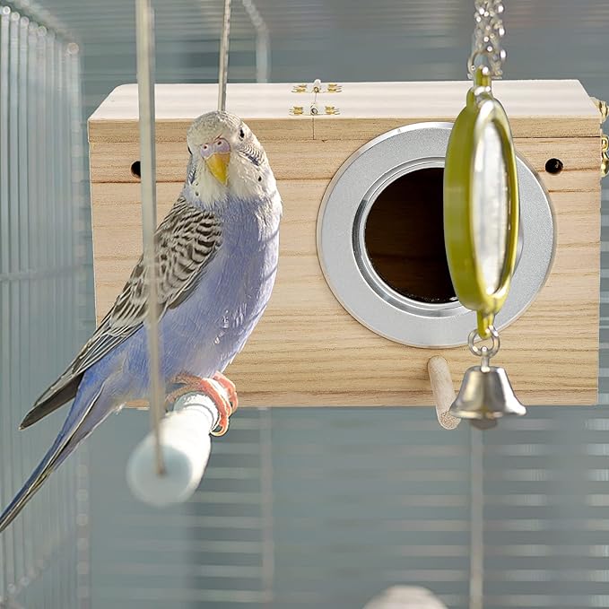 Hiceeden 2 Pack Parakeet Nest Box, Natural Wood Bird Nesting Box, Small Bird House Breeding Box for Budgie Lovebirds, Cockatiel, Parrots Mating, Aviary, 7.7×4.7×4.7 Inches