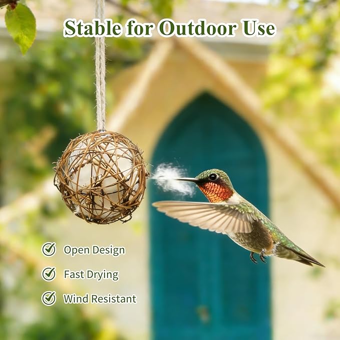 Gute Globe Hummingbird Nesters, Hummingbird Nesting Houses Set of 2, Bird Nesting Materials Holder, Refillable Balls Bird Nesting Station for Outdoor Wild Birds Wrens Finches Parrot (Small)
