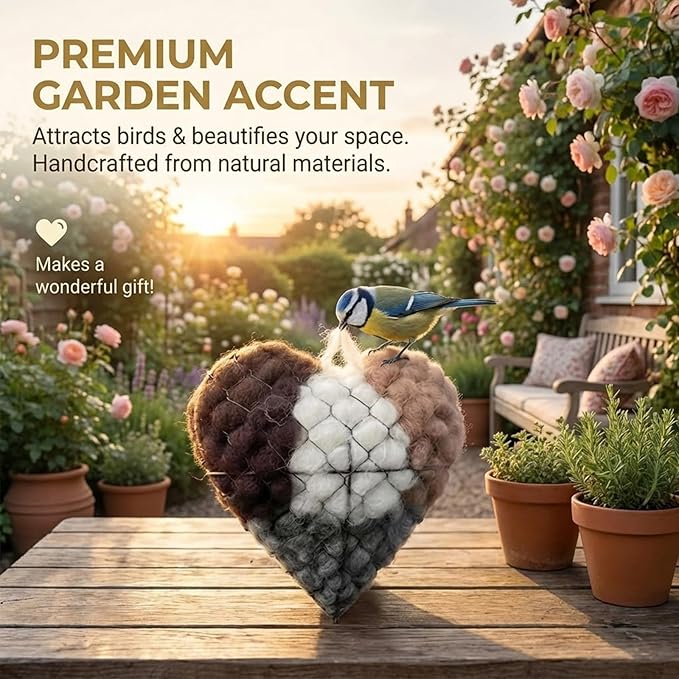 Handmade Alpaca Fiber Bird Nesting Heart, Environmental Protection &Reusable Bird Nesting Materials, Winter Fowl Gifts Animal Hummingbirds Lovers Home Garden Yard (Quantity-1ps)