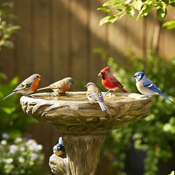SKYFIRE 25.5” H Fibre Reinforced Concrete Bird Bath with Birds for Garden, Woodland Tree Trunk Decoration Outdoor Bird Bath，Pedestal Birdbaths for Outdoors, Garden, Patio, Lawn, Backyard