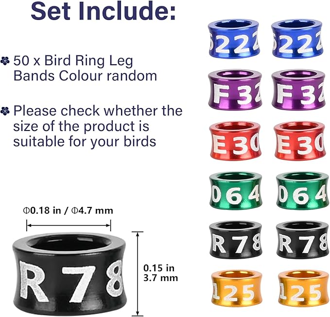 Bird Rings, Bird Bands, Bird Leg Rings, Multicolor Aluminum Pigeon Leg Rings, Identification Pigeon Training Rings Hibiscus Birds, Parrots, Peonies, Pigeons, Mixed Colors 50 Per Pack