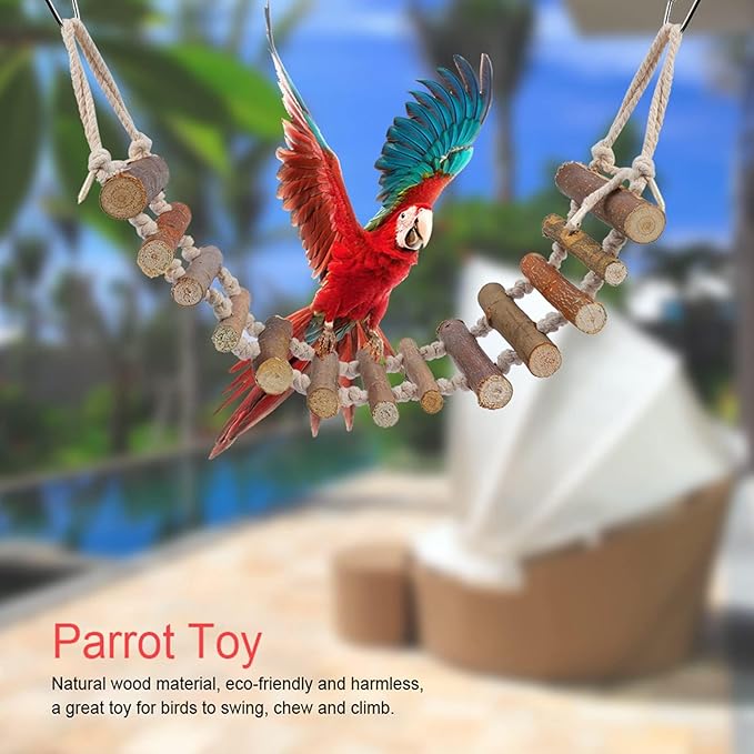 Wooden Bird Hanging Ladder Parrots Rope Wood Ladder Swing Toy Hanging Climbing Bridge Bird Pet Chewing Toys for Lovebirds Parakeets Parrots African Grey Cockatiel