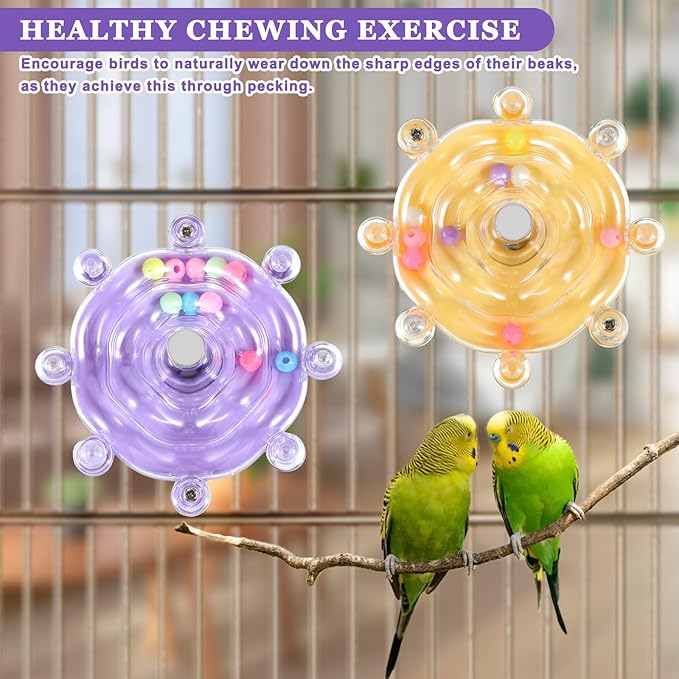 2 Pcs Bird Toys for Parakeets, Parrot Spinner Toy, Colorful Parakeet Toys Wheel, Interactive Spinner Rattle Parrot Toys for Bird Cage, Accessories for Entertainment Chewing Exercise