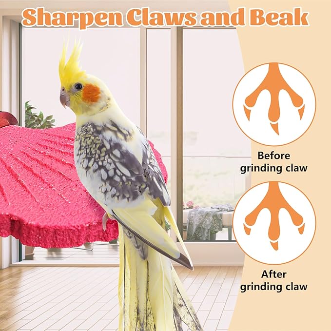 3 Pcs Parrot Perch Resin Bird Beak Grinding Stone Leaf Shape Perch Stand Foot Clawing Trimmer Bird Cage Accessories for Cockatiels Conures Budgies Lovebirds (Pink)