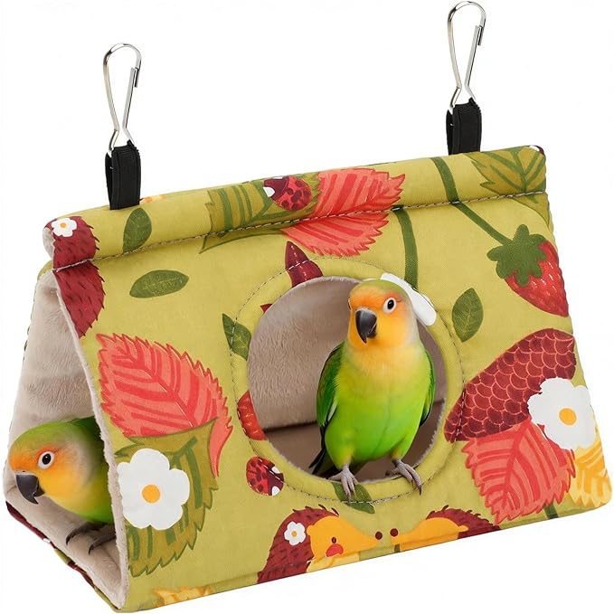 Rypet Winter Warm Bird Nest House - Hanging Hammock Velvet Shed Hut Cage Plush Fluffy Birds Hideaway Sleeping Bed Fuzzy for Parrot Parakeet Cockatiels Budgies Lovebird Medium (Mustard Yellow)