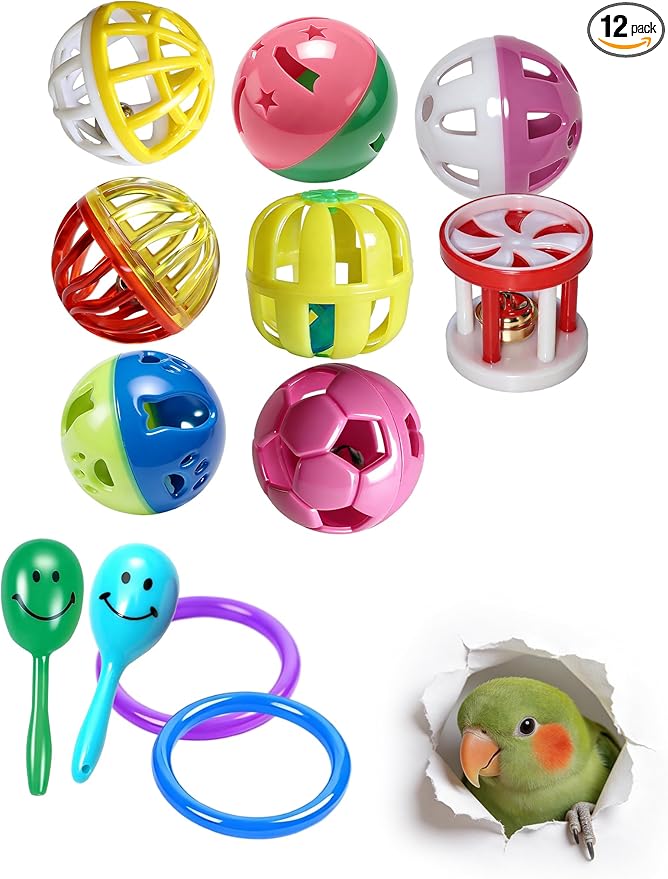 12 Pack Bird Toys, Safe Durable Chew Toys for Pet Parrots, Lovebirds and All Small Medium Birds