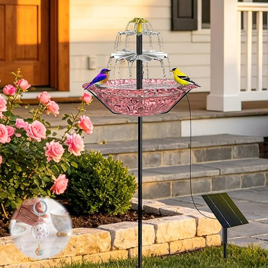 Bird Bath Fountain Solar for Outside, Outdoor Water Fountain Plastic, Attracts Birds with Cascading Spray for Yard & Patio (Pink(XL))