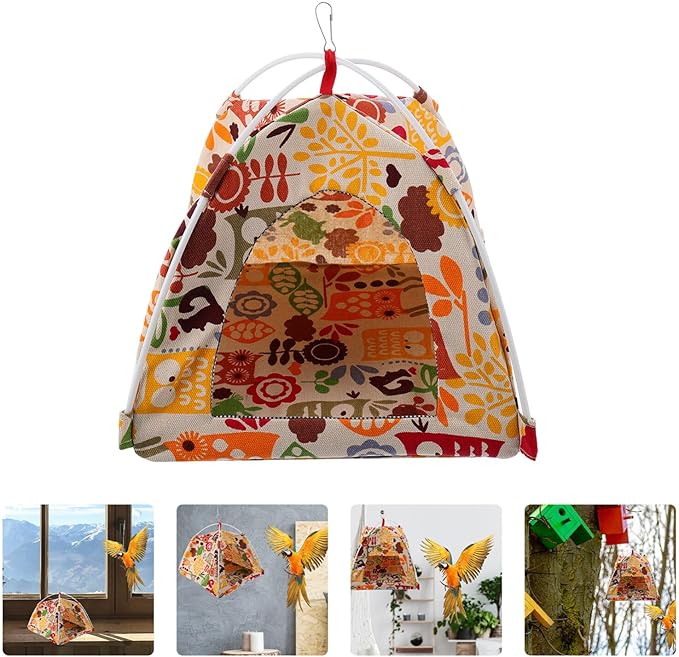 Scicalife Bird Nest Hut Hanging Hammock,Foldable Parrot Cage Tent House Bed Habitat Hideaway Toy