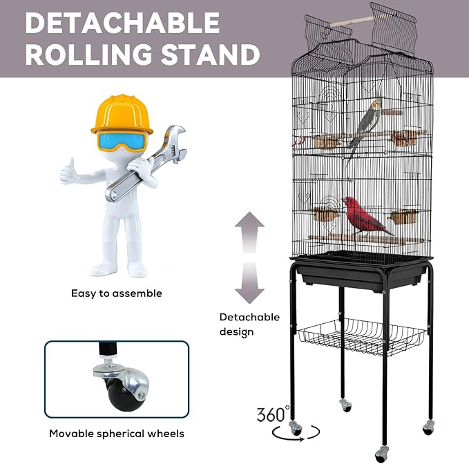 Dopinmin 64 Inch Bird Cage, Rust Resistant, Floor Standing, Black