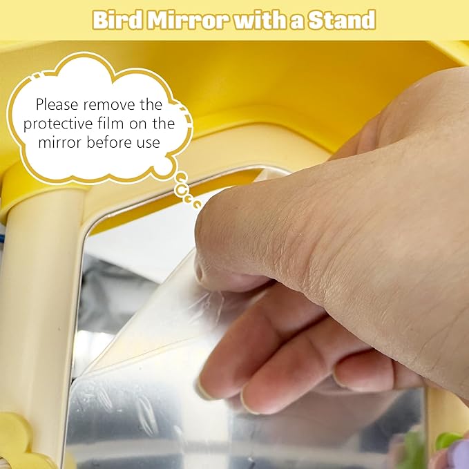 kathson Bird Mirror with Plastic Perch and 5PCS Colorful Rattan Balls Parakeet Hanging Swing with Mirror Interactive Toy Bird Cage Accessories for Cockatiel Parrot Conures Cockatoo Finch(Yellow)