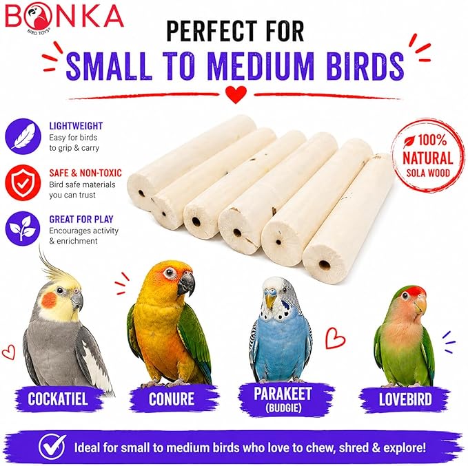 1288 Pk6 Natural Sola Stick Bonka Bird Toys Soft Forage Chew Parrot Parrotlet Budgie Finch Macaw