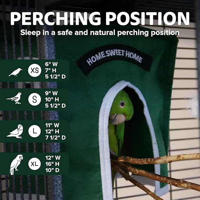 Crazy K Farm- Avian Haven Bird Hut, Comfy Bird Snuggle Hut, Plush Pet Bird Hut for Sleeping and Snuggling, Hanging Bird Cage Hut with Sherpa, Cozy Bird Cage Accessories Extra Small, Green
