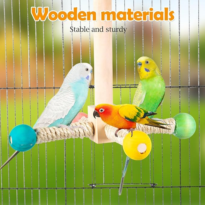 FrgKbTm Rotating Bird Perches Toy, Interactive Spinning Parrot Parakeet Toys, Wooden Exercise Stand Bird Cage Accessories for Budgies,Cockatiels,Small Birds
