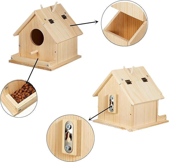 Parakeet Nest Warm Box, Bird Breeding Box, Parrot Wood House Nesting Box, Parrotlets Budgie Mating Box, Aviary Cage Box for Lovebirds, Cockatiel, with Birds Stand Perch (6 Inch)