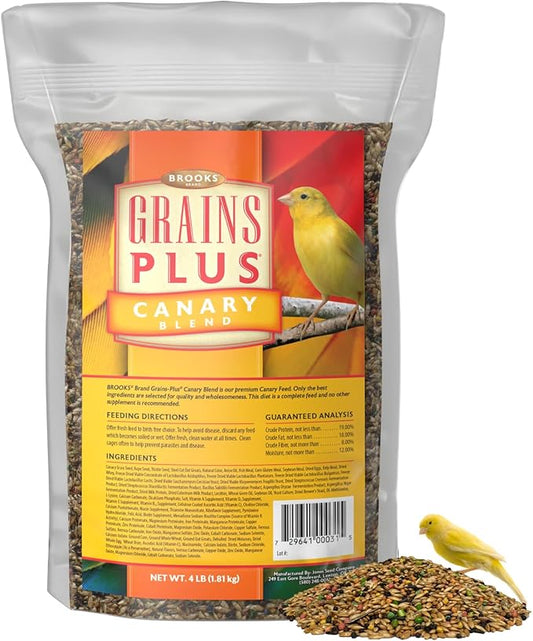 Brooks Brand Grains Plus Canary Blend, Canary Bird Food Seed, Seeds for Birds, Comida para Canarios, Alpiste para Pajaros (4 lbs)