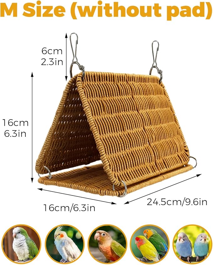 Chewproof Steel Frame Cockatiel Bird Nest for Cage, Washable Bird Bed Hammock for Medium Parrots Like Sun Conure, Quaker, Bird Tunnel Parakeet Nest, Parakeet Bed House Hut for Lovebird, Budgie
