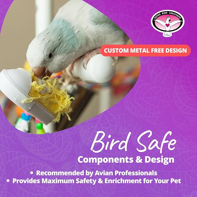 Super Bird Creations SB50010 Sneaker Bird Toy - Durable Safe Chew Toy - Ideal for Cockatiels Parakeets Parrots Small to Large Birds - Vibrant, Assorted Colors 3" x1-1/2 x 1-3/8" (12 Pack)