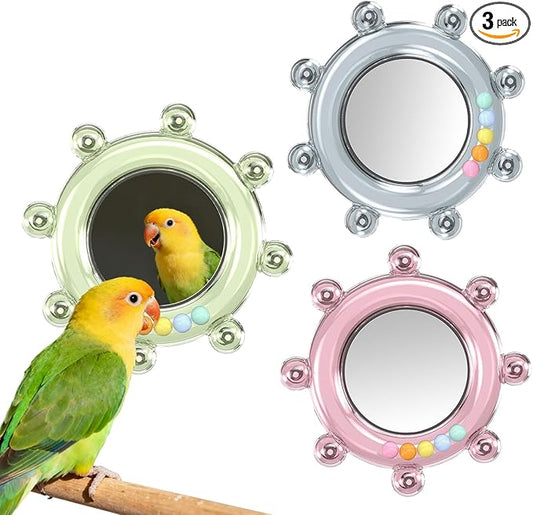 Bird Mirror Toys for Cage,Parakeet Rotating Sound Wheel Toy,Budgie Training Colorful Interactive Chew Toys for Canaries Lovebirds Conures Cockatiels cage Accessories (3, Rondom Color)