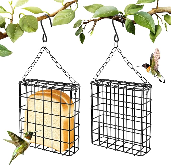2Pcs Outdoor Suet Cage Bird Feeder, Hanging Wild Bird Feeder with Single Suet Cake Capacity, Multi-Use for Suet/Oranges/Nesting