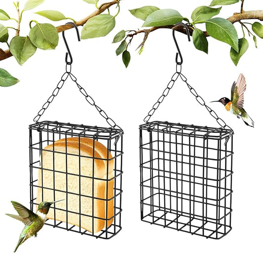 2Pcs Outdoor Suet Cage Bird Feeder, Hanging Wild Bird Feeder with Single Suet Cake Capacity, Multi-Use for Suet/Oranges/Nesting
