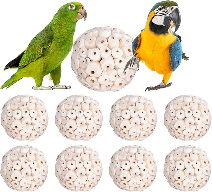 9 Pieces Bird Parrot Chew Toy Sola Balls, Natural Parrot Soft Chew Shredding & Foraging Toy, Bird Foot Balls for Cockatiel Conure Quaker Budgie Parakeet Bunny Guinea Pig Chinchilla Rabbit