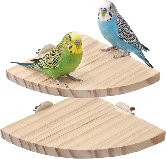 2 Pack Bird Platform Wood Flat Perches for Bird Cages Fan Shape Birds Cage Platform with Stainless Steel Washers for Birds Cages Corner Shelf Parrots Hamster Gerbil(5.1inch, 6.7inch)