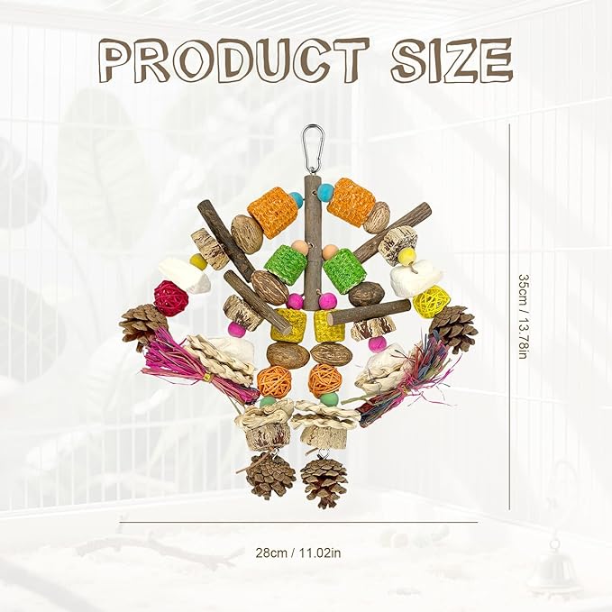 Parrot Toys, Natural Wooden Nutrient-Rich Bird Toy with Cuttlefish Bone, Pine Cones, Wooden Mango & Carambola, Corn Cob Chew Toy, Hanging in Cage for Cockatiel, Quaker Parrot,Conures,Monk Parakeet