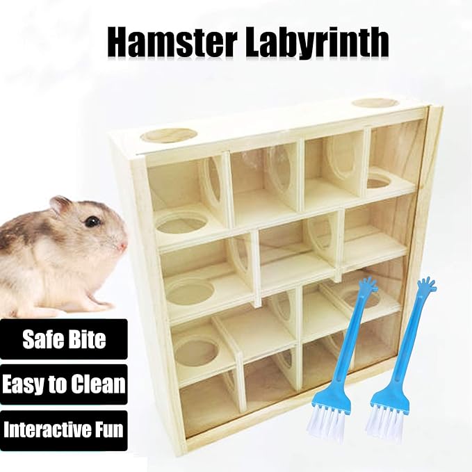 Wooden Maze Tunnel Toy with Cover, Small Pet Animals Sport Toy Funny Toy for Mice Dwarf Hamster Small Gerbil