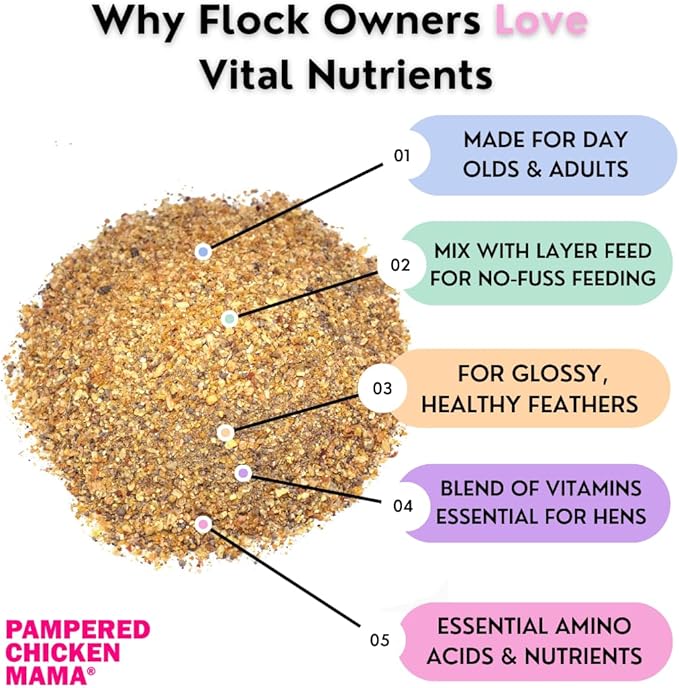 Vital Nutrients: Chicken Vitamins for Feed & Molting Supplement, Egg Booster, Poultry & Chicken Vitamins - Pampered Chicken Mama (5 pounds)