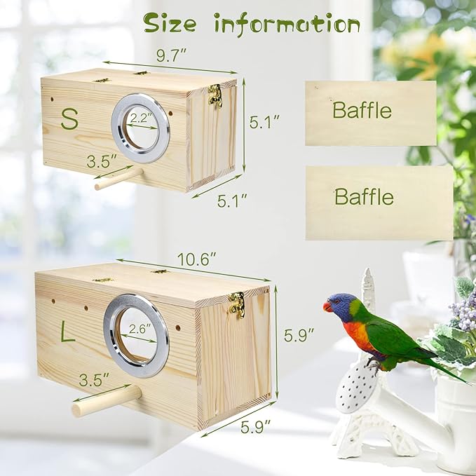 Parakeet Nesting Box Cockatiel Nesting Natural Pine Bird Nest Bird Breeding Box House Acrylic Transparent Bird Box with Detachable Wooden Board for Lovebirds Cockatiel Budgie Conure Parrot S