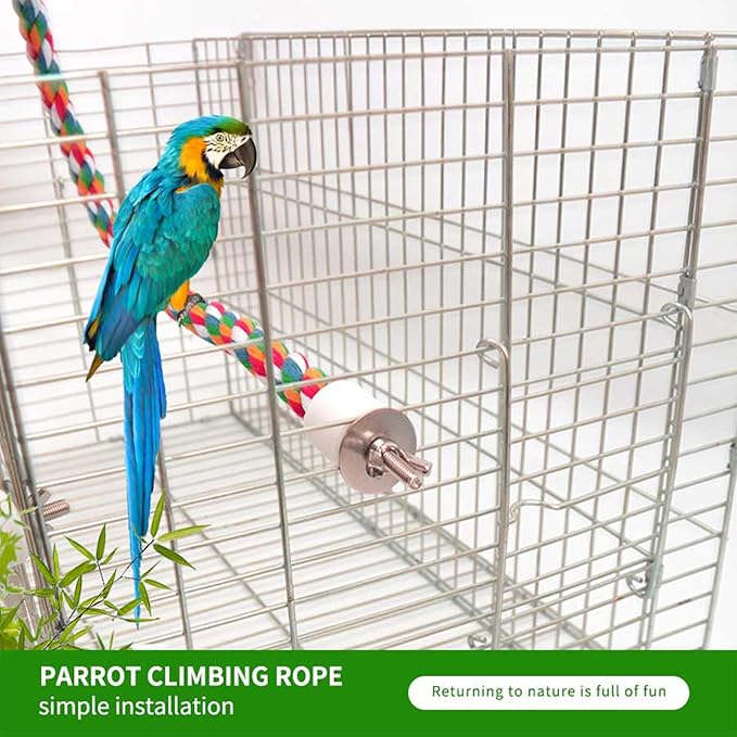 Bird Perch,Bird Rope Perch & Rope Perch,Bird perches for cage,Rope Perch for Conures,Parrots,Cockatiel,Lovebird,Budgerigar,Parakeet Rope perches for cage (2PCS Nipple 24inch)