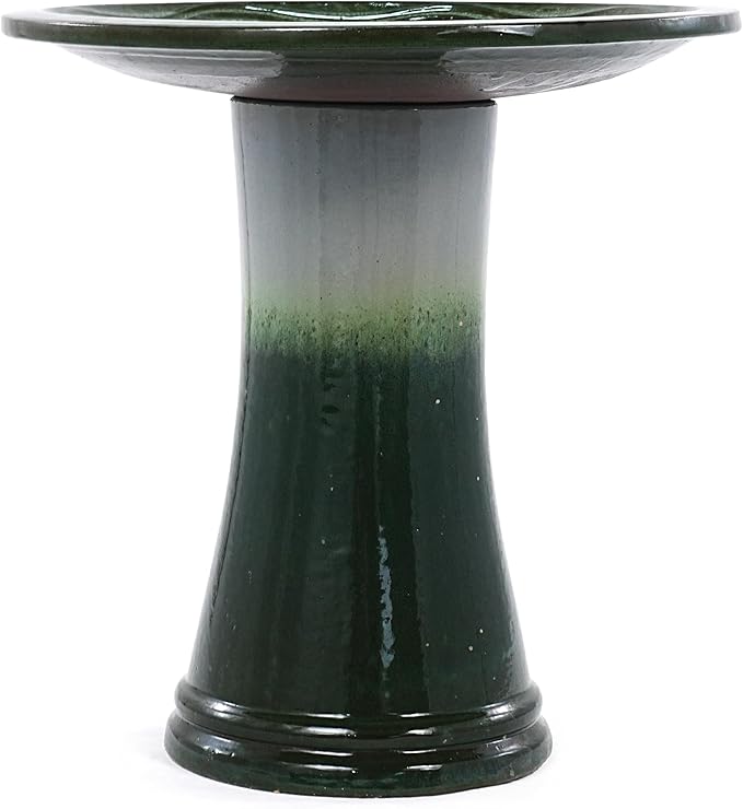 Ceramic Bird Bath for Outdoors, 18" H Weather-Resistant Birdbath for Garden Bird Watching, Pedestal Glazed Birdbaths, Grass Green